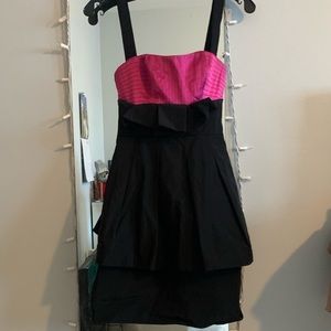 BCBGMaxAzria Black and Pink Tiered Peplum Dress 0